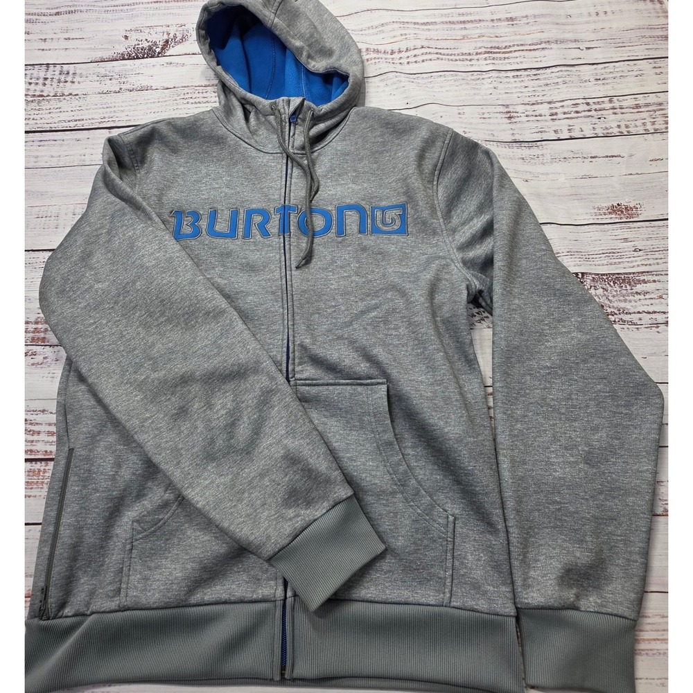 Burton‎ Full Zip Hoodie Mens Large Gray Excellent DryRide Fleece Lined Logo - Picture 2 of 6